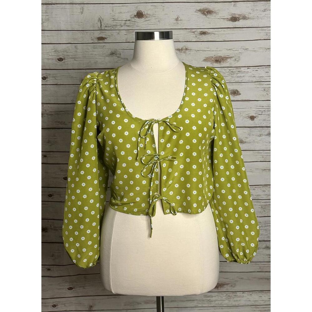 Levi's Y2K 90's Embry lime green daisy tie-front blouse Size Large